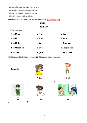 Ôn tập môn Tiếng Anh Lớp 3 - Unit 1+2